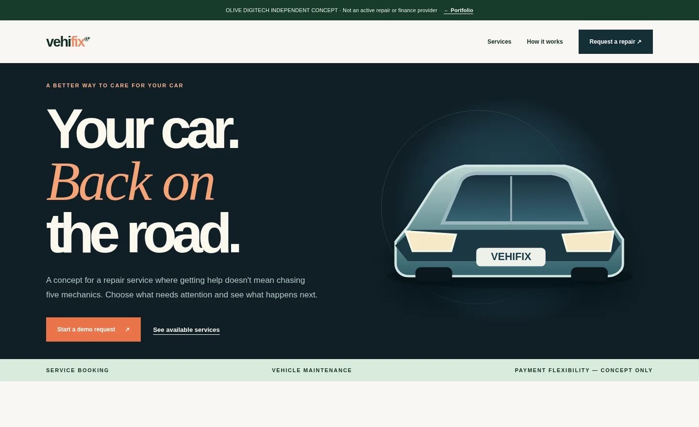 Vehifix automotive repair website interface preview